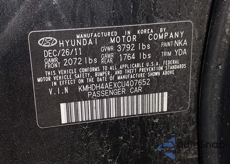 2012 Hyundai Elantra Limited (Ulsan Plant) from USA, damaged, VIN KMHDH4AEXCU407652